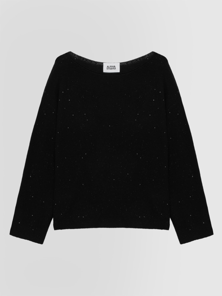 JERSEY BOXY DE CUELLO BARCO CON LENTEJUELAS