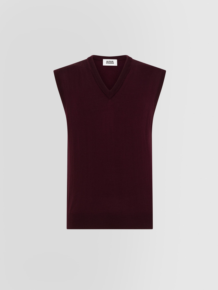 BASIC V-NECK SLEEVELESS SWEATER IN MERINO WOOL