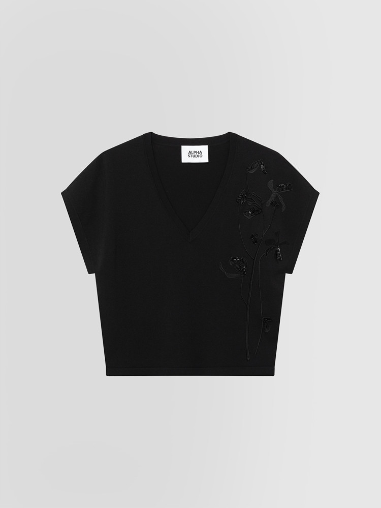 SCOLLO V FLOWER EMBROIDERY