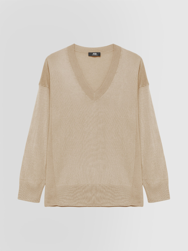 JERSEY DE CUELLO PICO EN SEDA Y CACHEMIRA