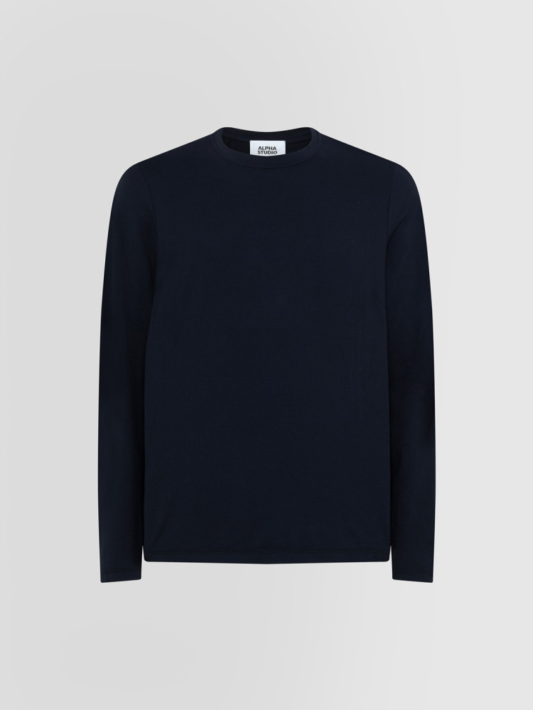 LONG SLEEVE CREW NECK T-SHIRT SWEATER IN ICE COTTON
