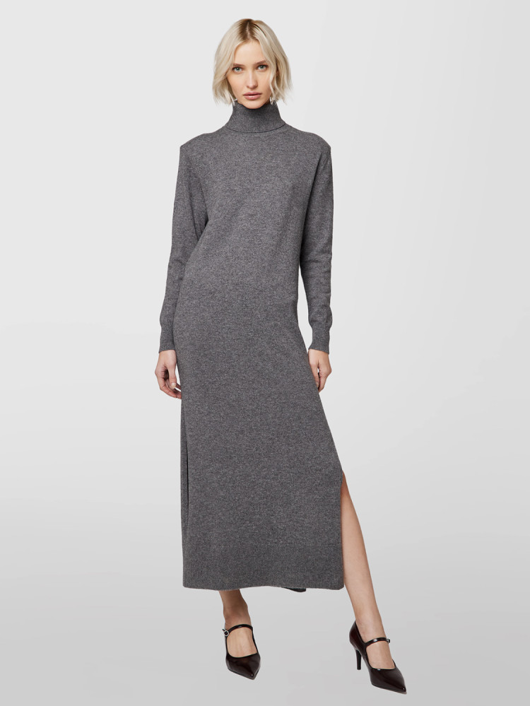 SHOULDER PAD TURTLE NECK SWEATER DRESS