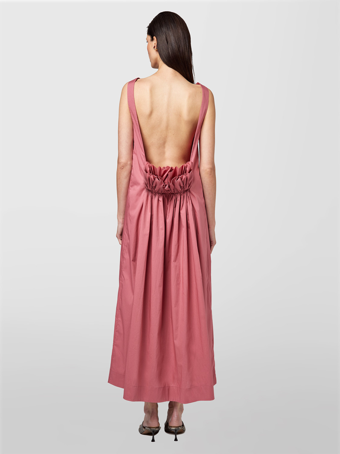 ALPHA STUDIO: VESTIDO DE CUELLO REDONDO EN POPELÍN PLISADO