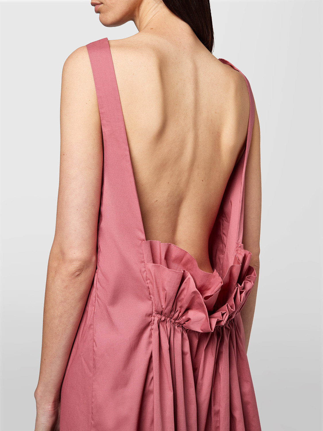 ALPHA STUDIO: VESTIDO DE CUELLO REDONDO EN POPELÍN PLISADO