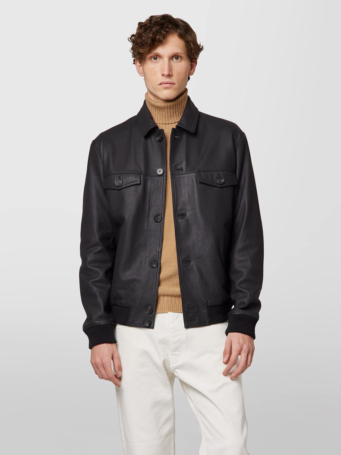 ALPHA STUDIO: REVER BOMBER JACKET IN NAPA LEATHER