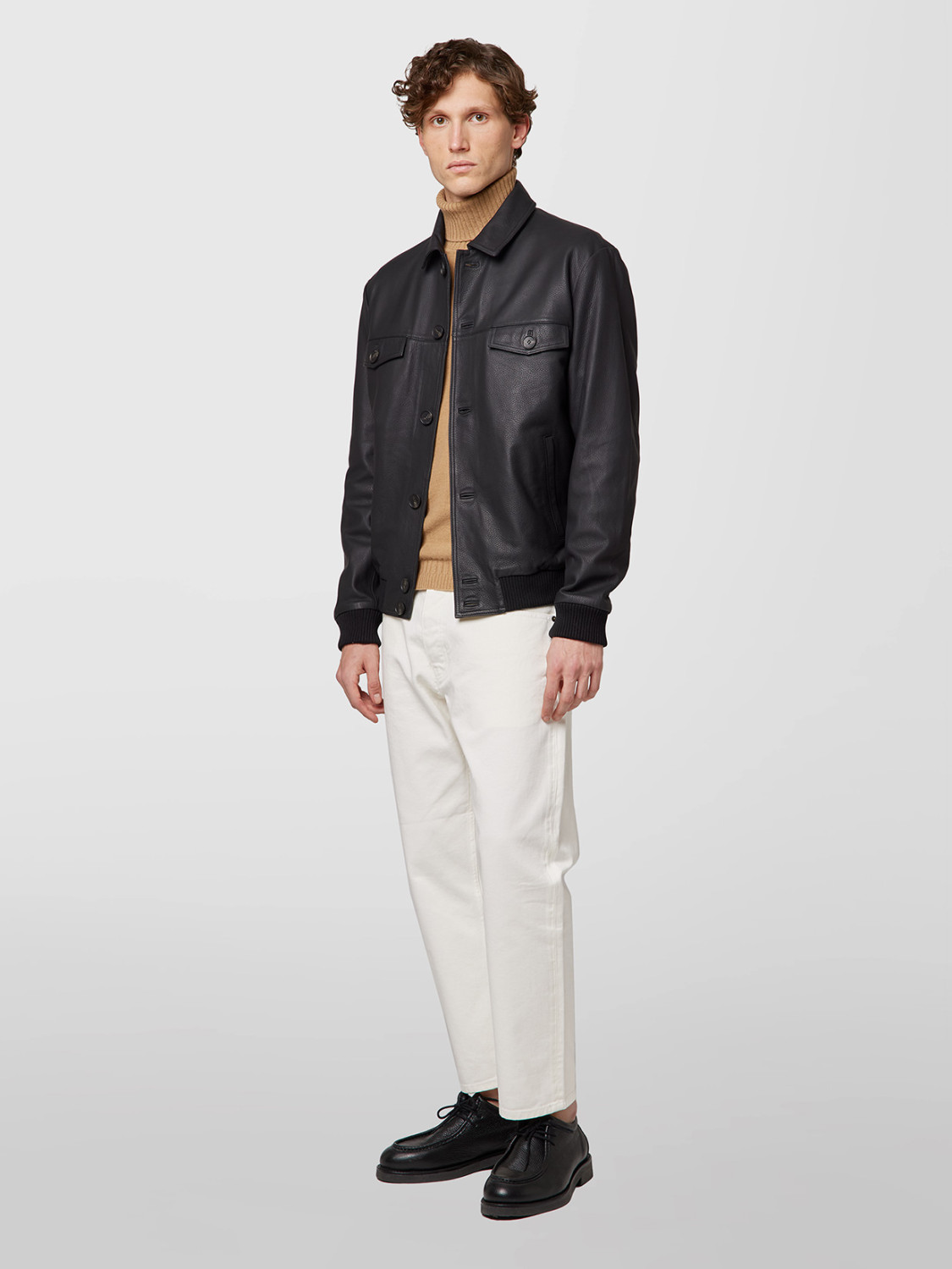 ALPHA STUDIO: REVER BOMBER JACKET IN NAPA LEATHER