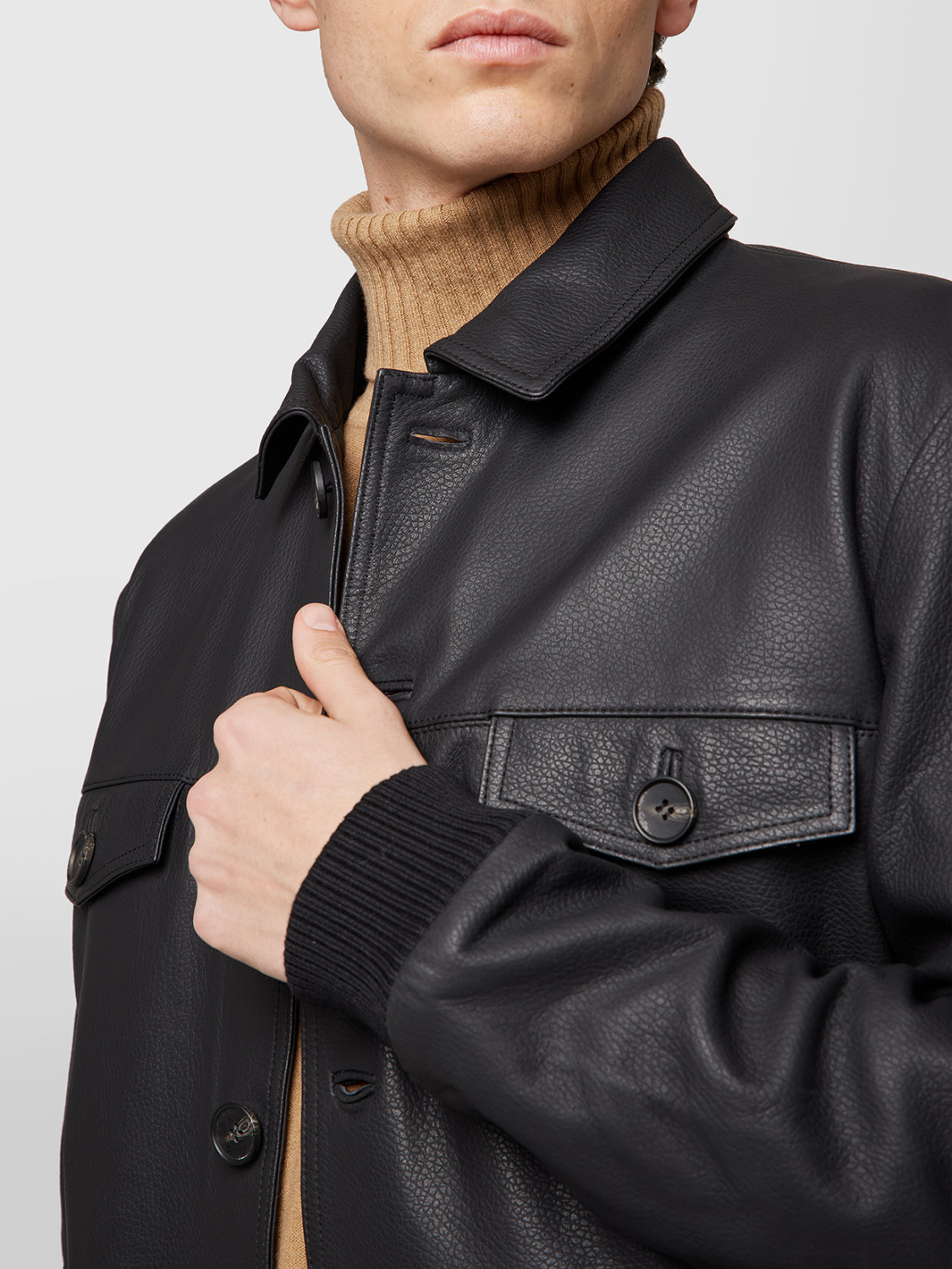 ALPHA STUDIO: REVER BOMBER JACKET IN NAPA LEATHER