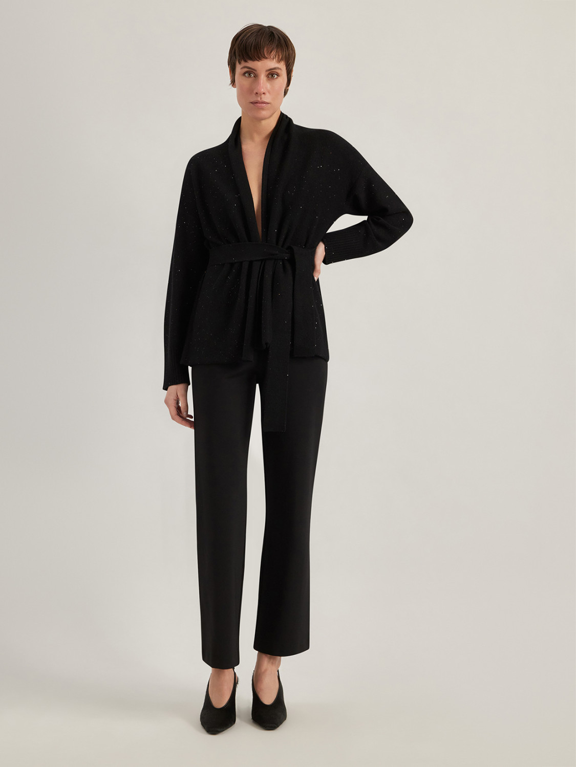 ALPHA STUDIO: BELTED CARDIGAN WITH SEQUINS