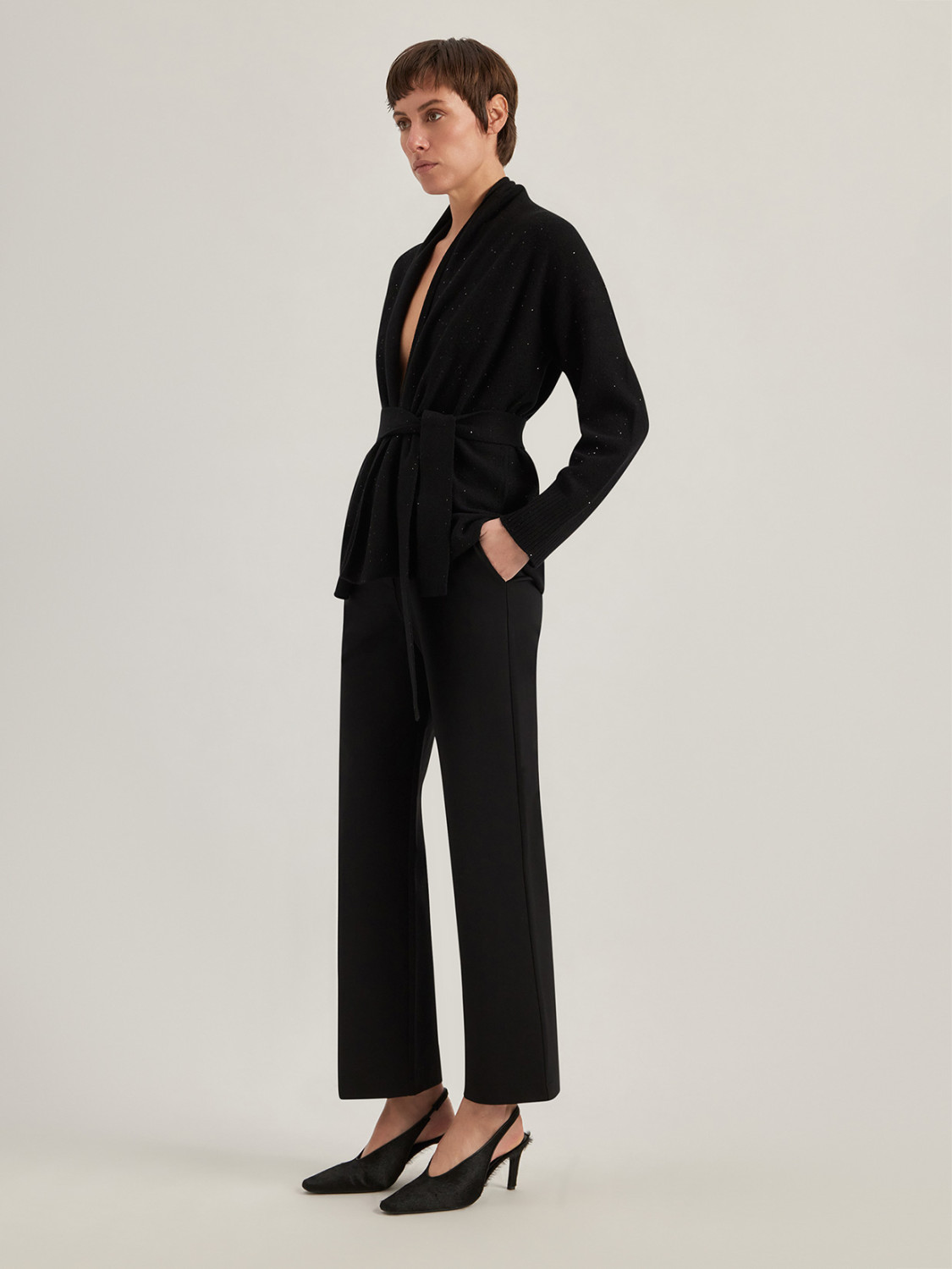 ALPHA STUDIO: BELTED CARDIGAN WITH SEQUINS