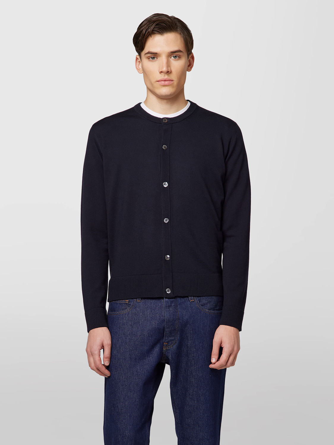 ALPHA STUDIO: BASIC MANDARIN COLLAR CARDIGAN IN MERINO WOOL