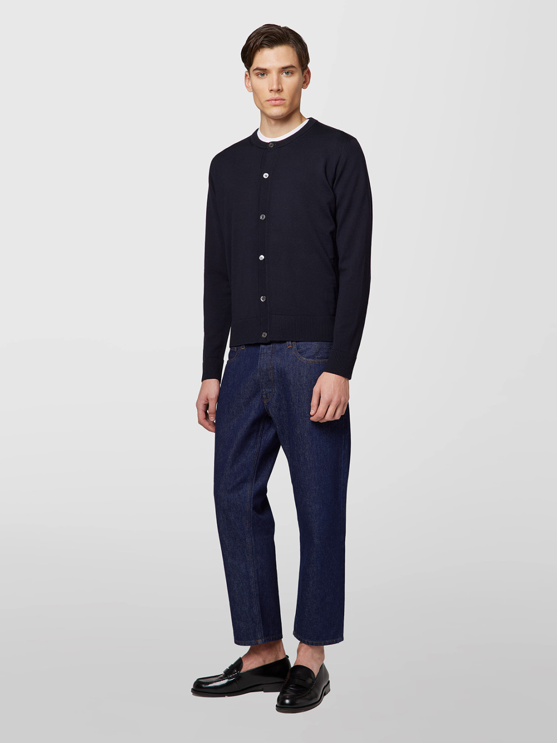 ALPHA STUDIO: BASIC MANDARIN COLLAR CARDIGAN IN MERINO WOOL