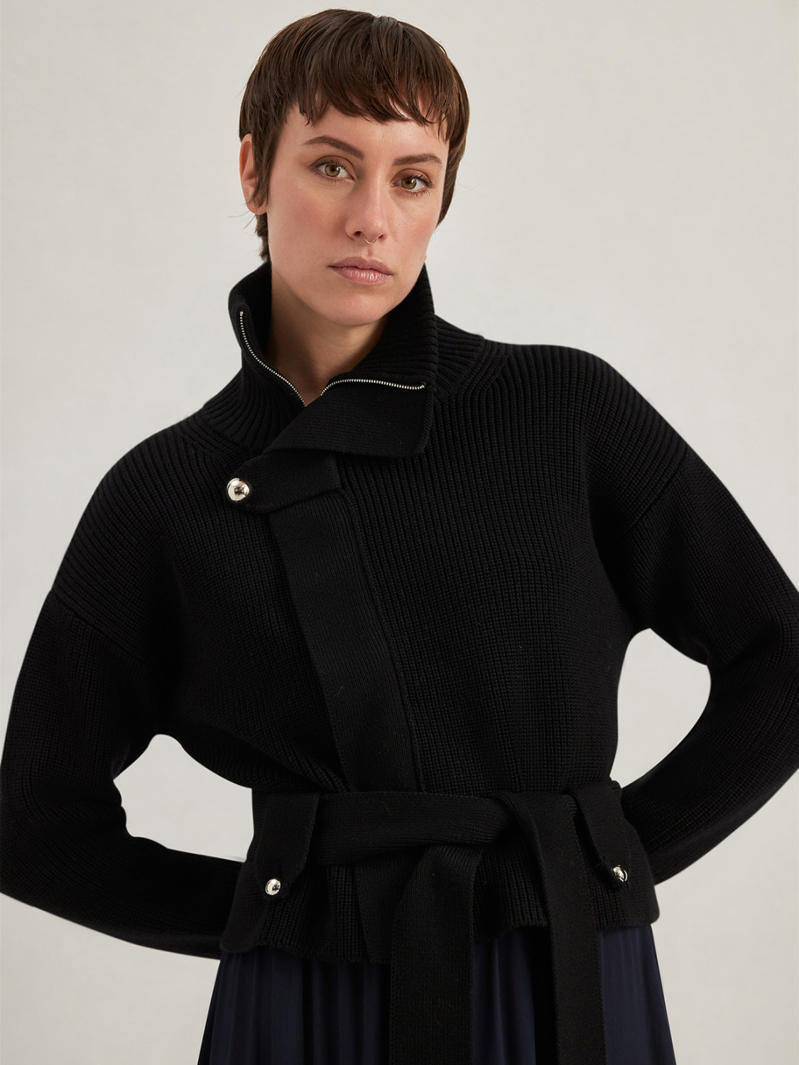 ALPHA STUDIO: CARDIGAN IN MERINO WOOL WITH ZIP