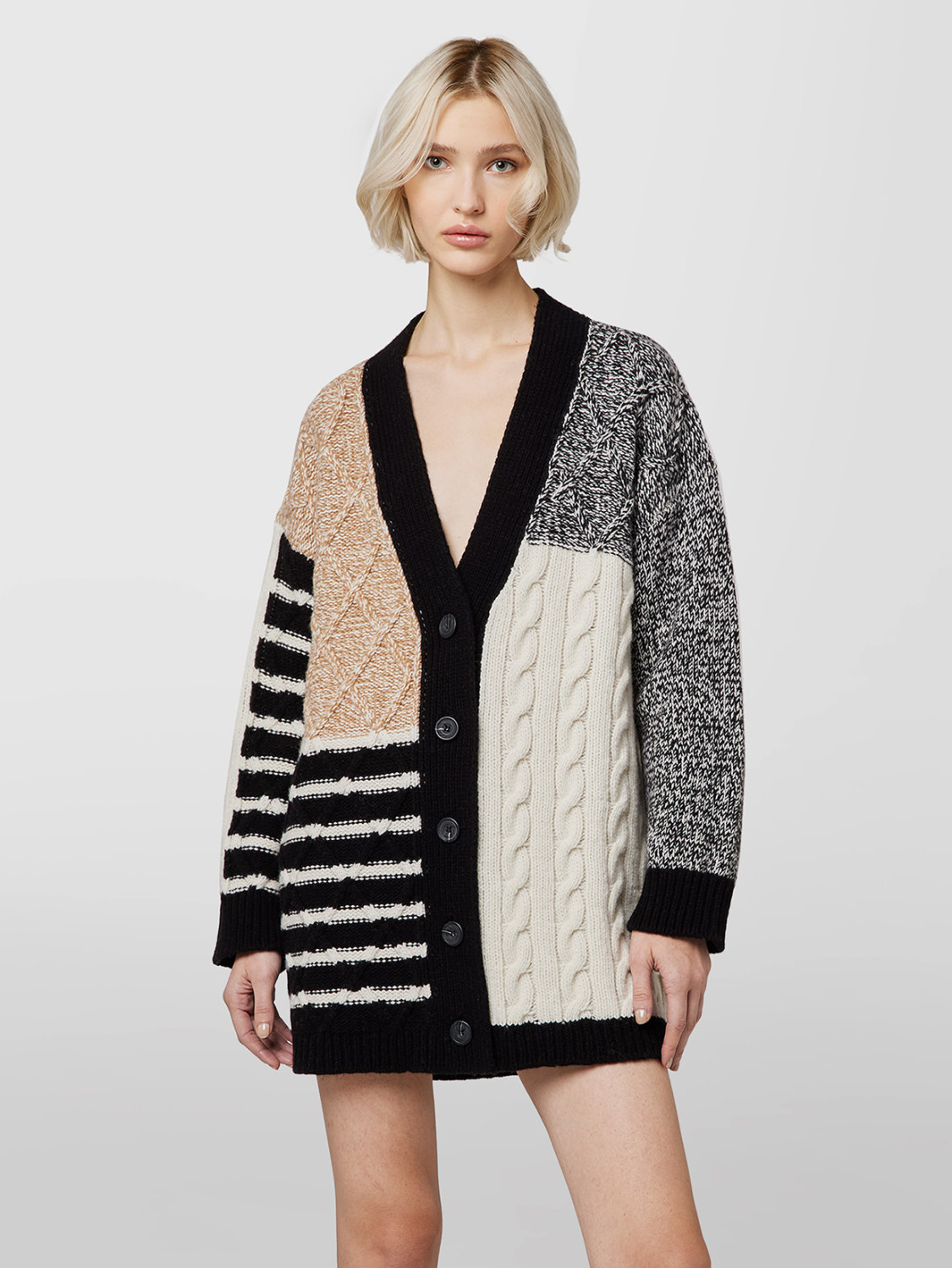 ALPHA STUDIO: PATCHWORK CARDIGAN