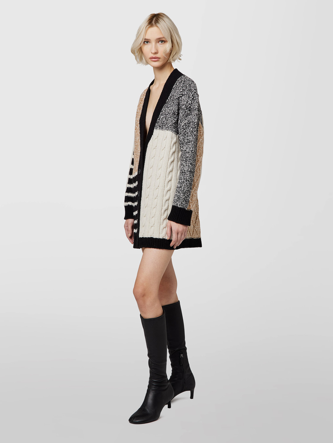 ALPHA STUDIO: PATCHWORK CARDIGAN