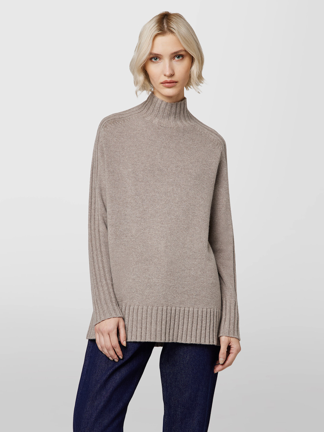 ALPHA STUDIO: MIXED RIB HIGH NECK SWEATER