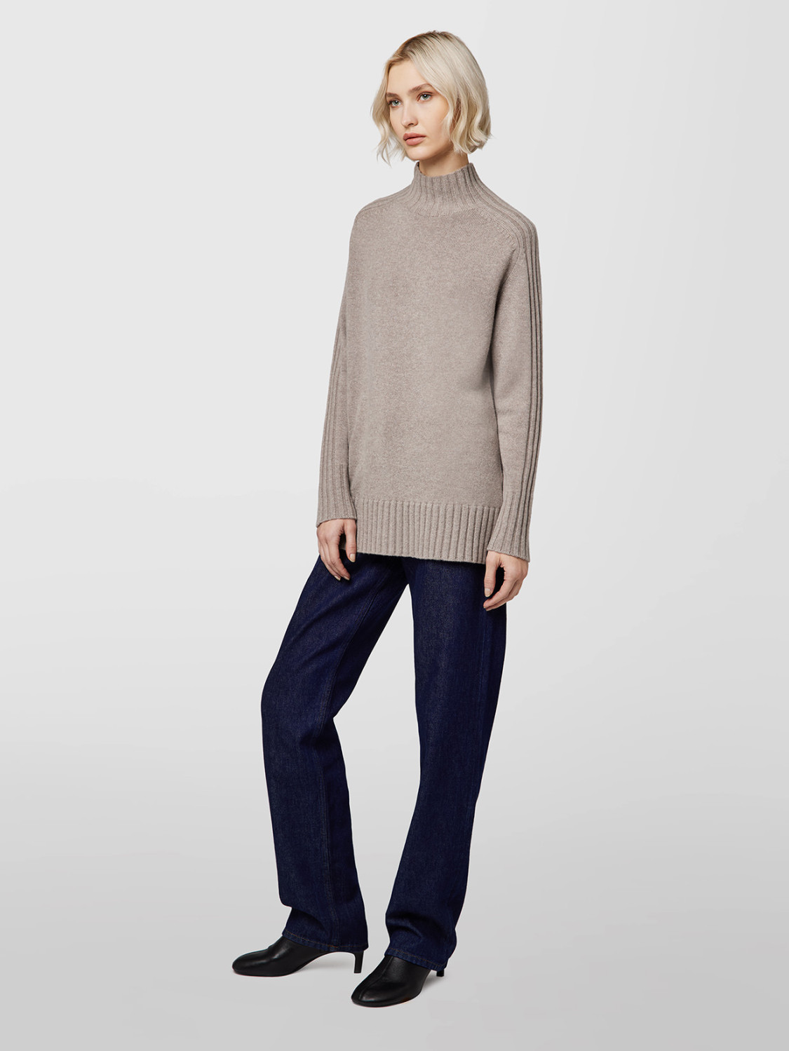 ALPHA STUDIO: MIXED RIB HIGH NECK SWEATER