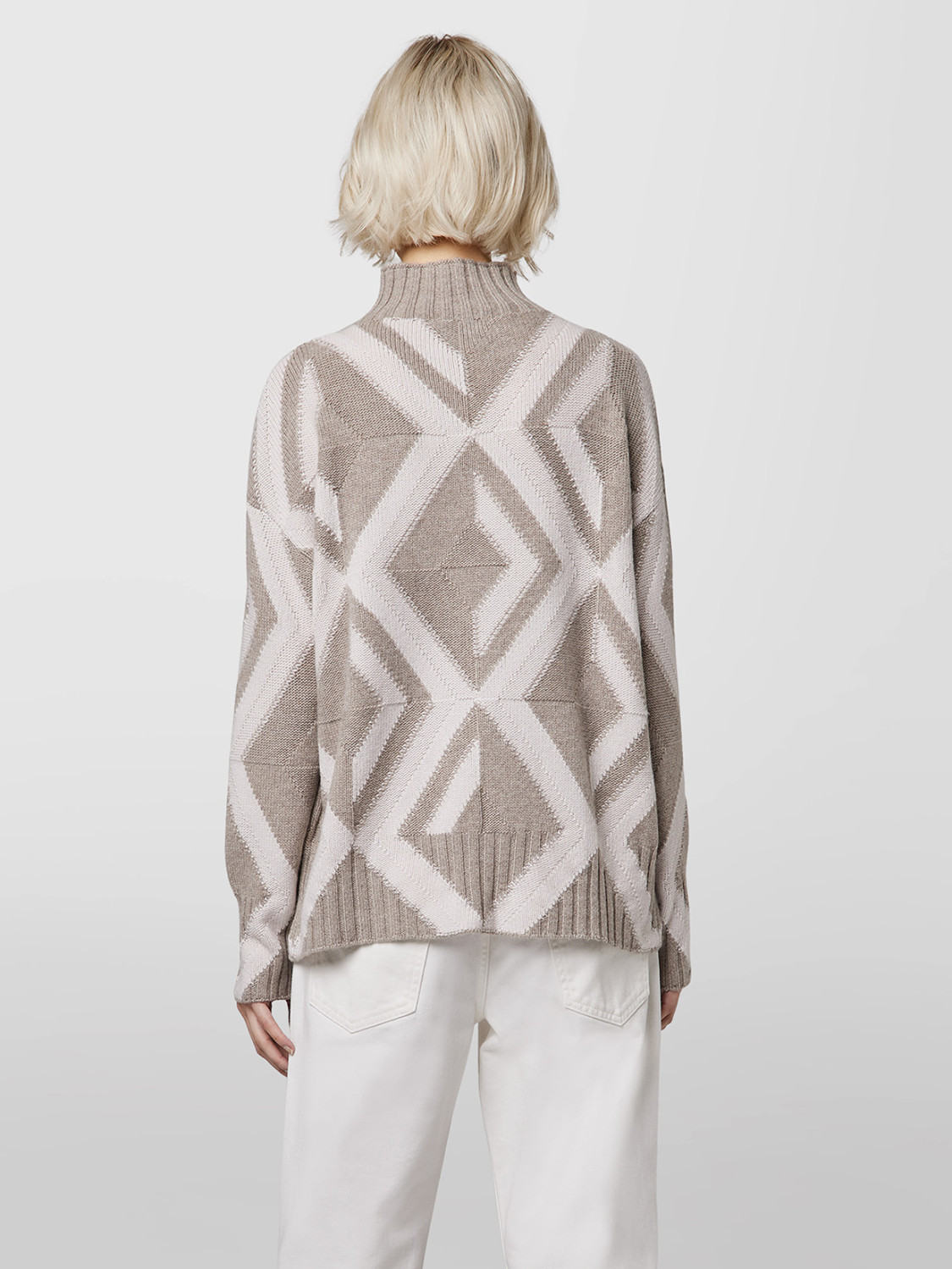 ALPHA STUDIO: MACRO RHOMBUS HIGH NECK SWEATER WITH INLAYS