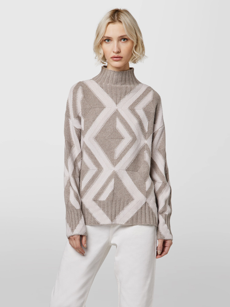 MACRO RHOMBUS HIGH NECK SWEATER WITH INLAYS