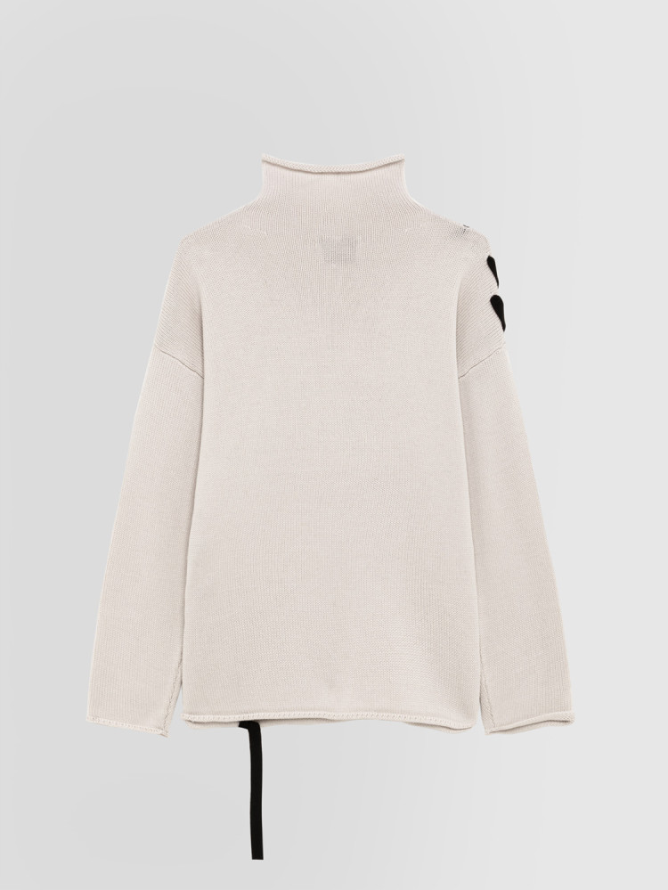 TAPE-DETAIL STAND-UP COLLAR SWEATER