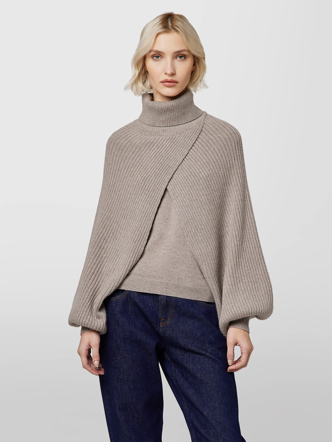 ALPHA STUDIO: MIXED RIB TURTLE NECK SWEATER SHRUG
