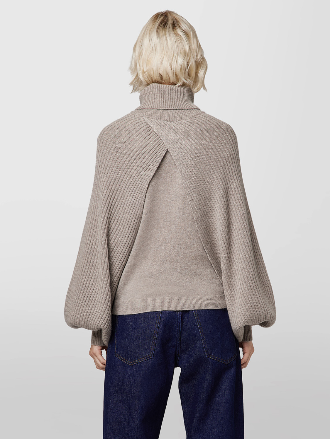 ALPHA STUDIO: MIXED RIB TURTLE NECK SWEATER SHRUG