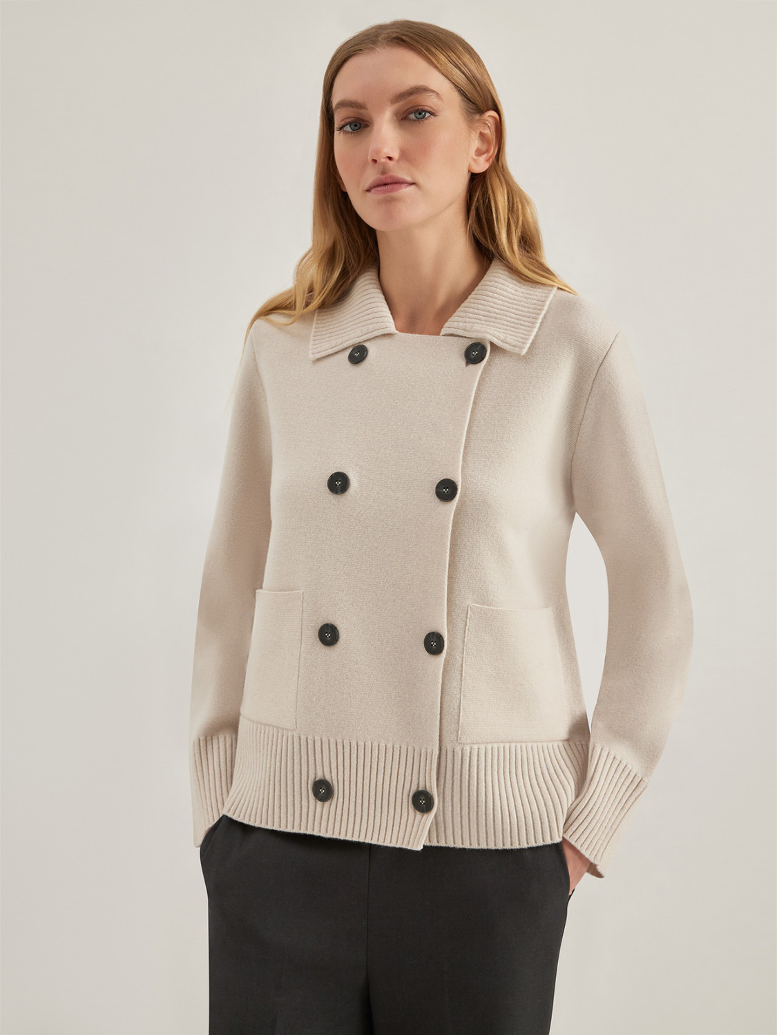ALPHA STUDIO: DOUBLE-BREASTED JACKET IN GEELONG WOOL
