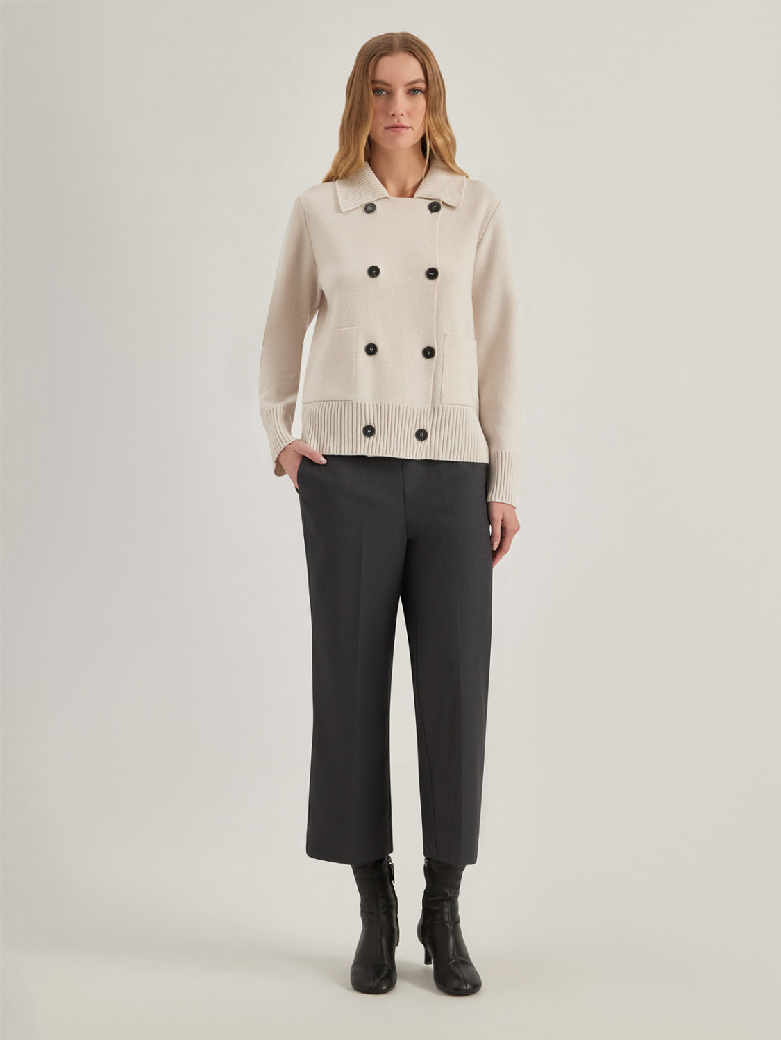 ALPHA STUDIO: DOUBLE-BREASTED JACKET IN GEELONG WOOL