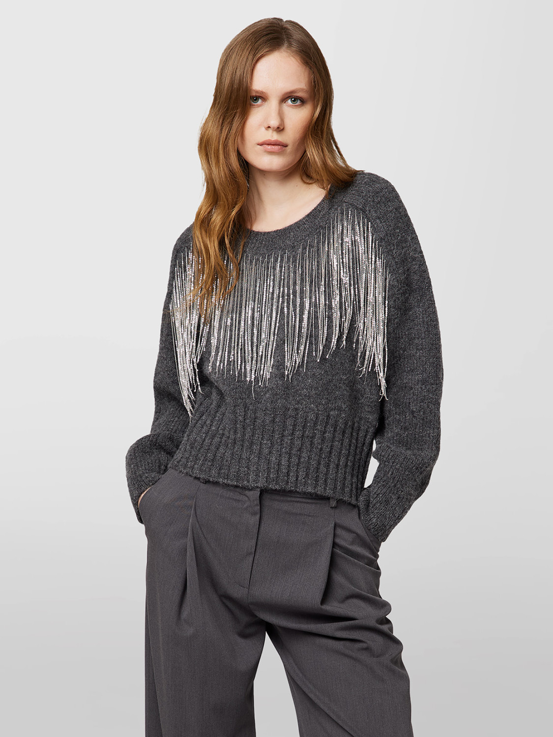 ALPHA STUDIO: CHAINS CREW NECK SWEATER