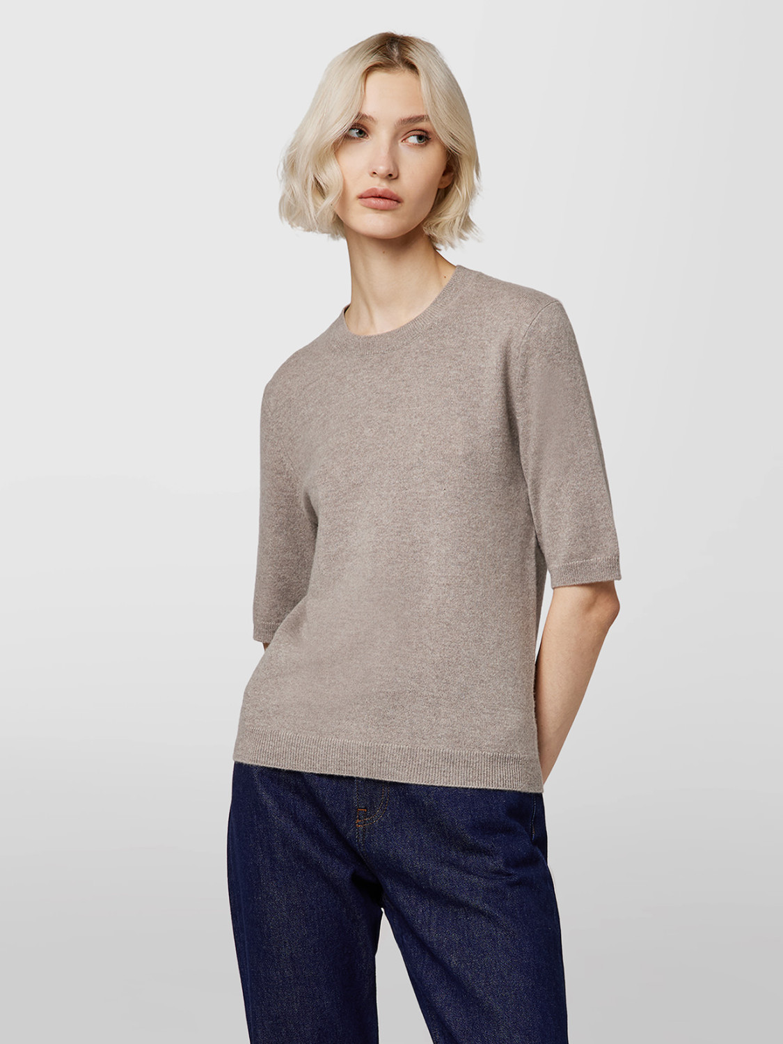 ALPHA STUDIO: MIXED RIB CREW NECK SWEATER