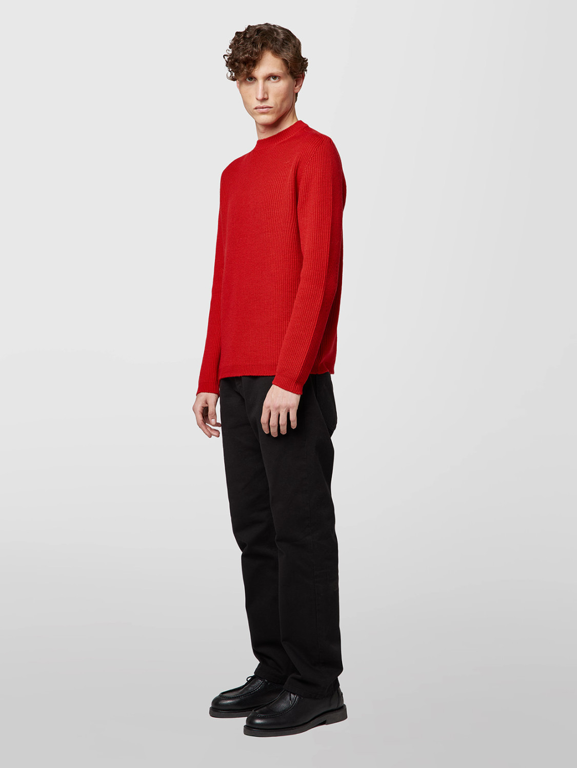 ALPHA STUDIO: CREW NECK SWEATER IN STOCKINETTE STITCH MERINO WOOL