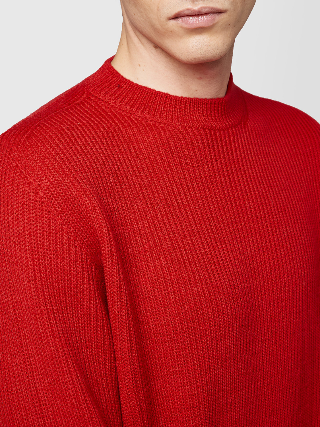 ALPHA STUDIO: CREW NECK SWEATER IN STOCKINETTE STITCH MERINO WOOL
