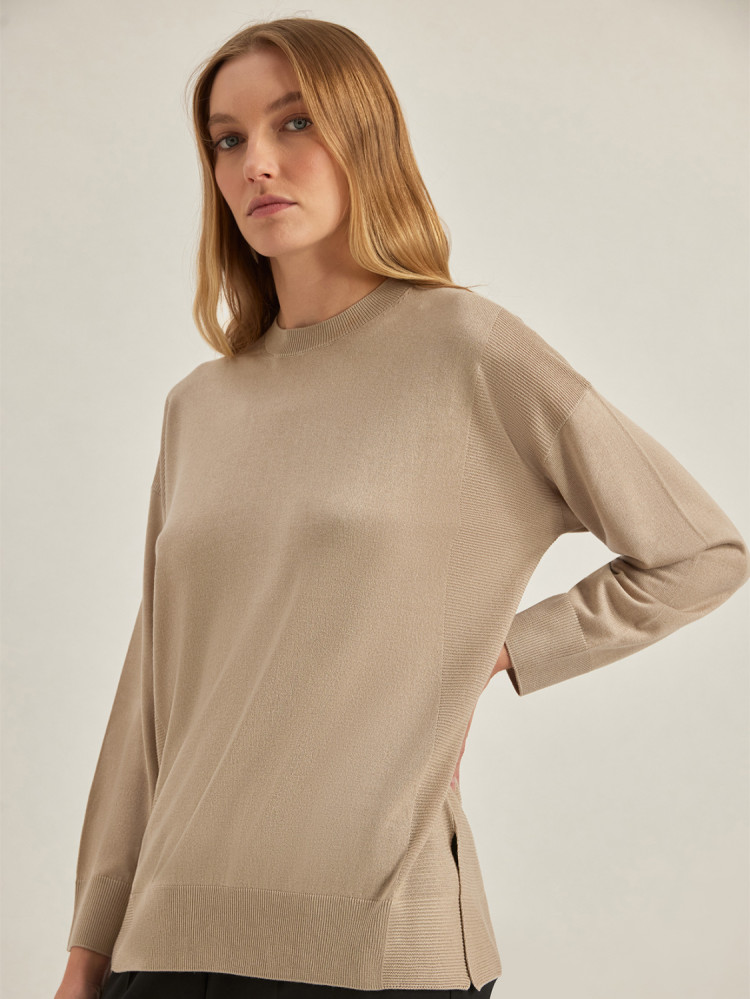 JERSEY DE CUELLO REDONDO EN SEDA Y CACHEMIRA