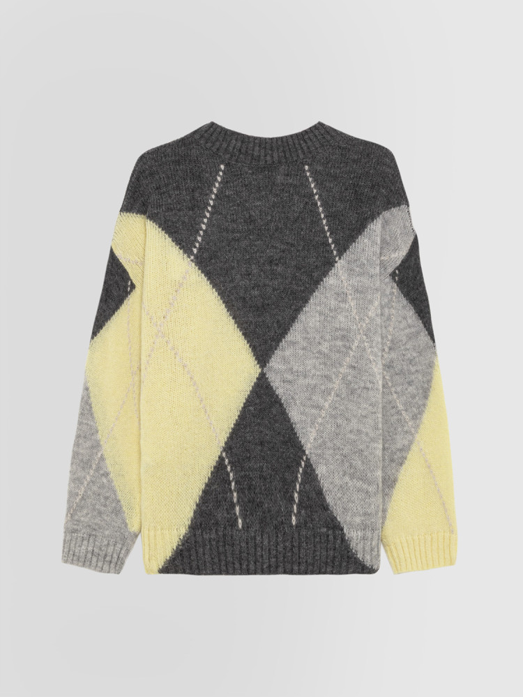 ARGYLE INTARSIA CREW NECK SWEATER