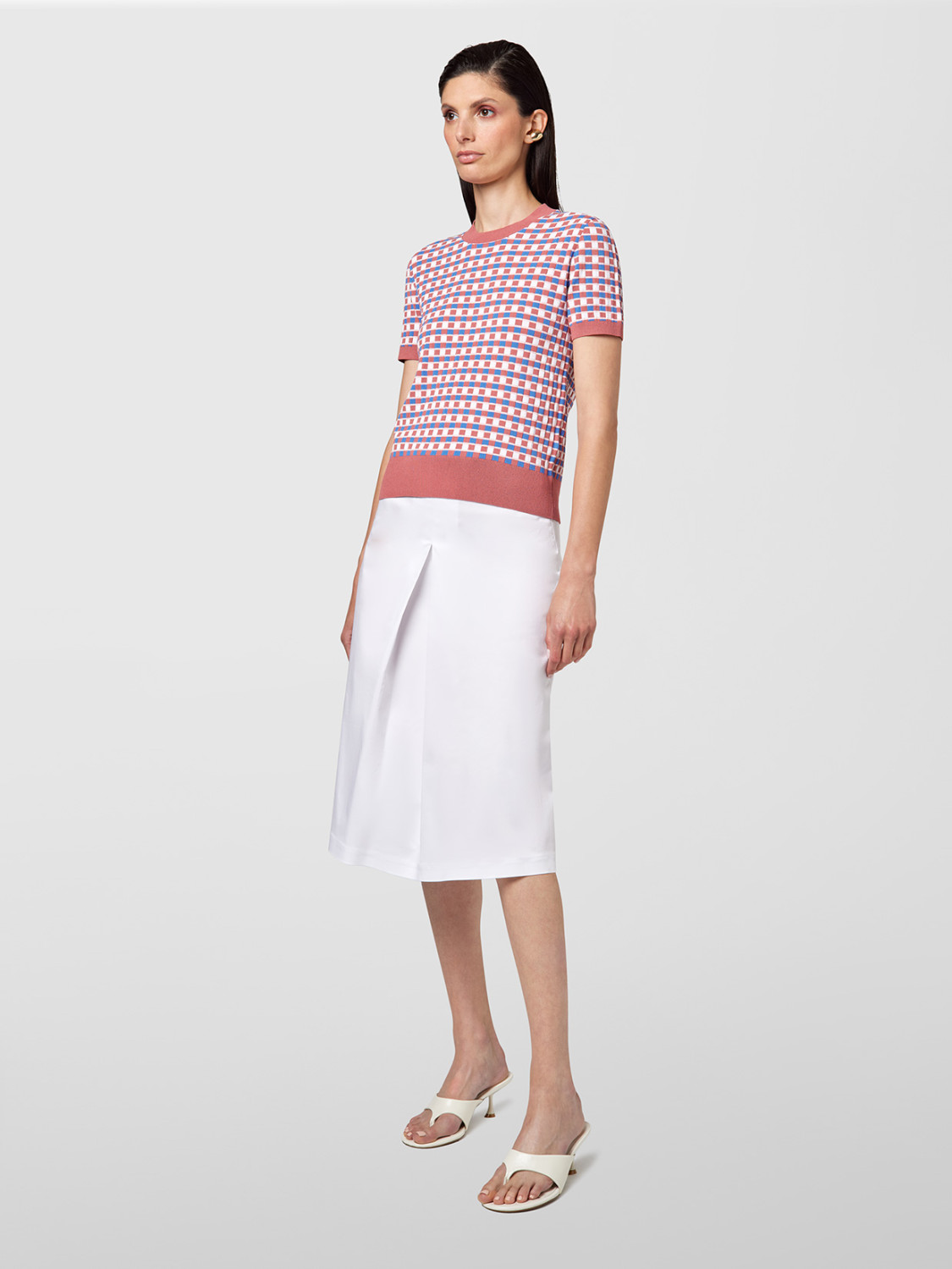 ALPHA STUDIO: JACQUARD CHECK CREW NECK