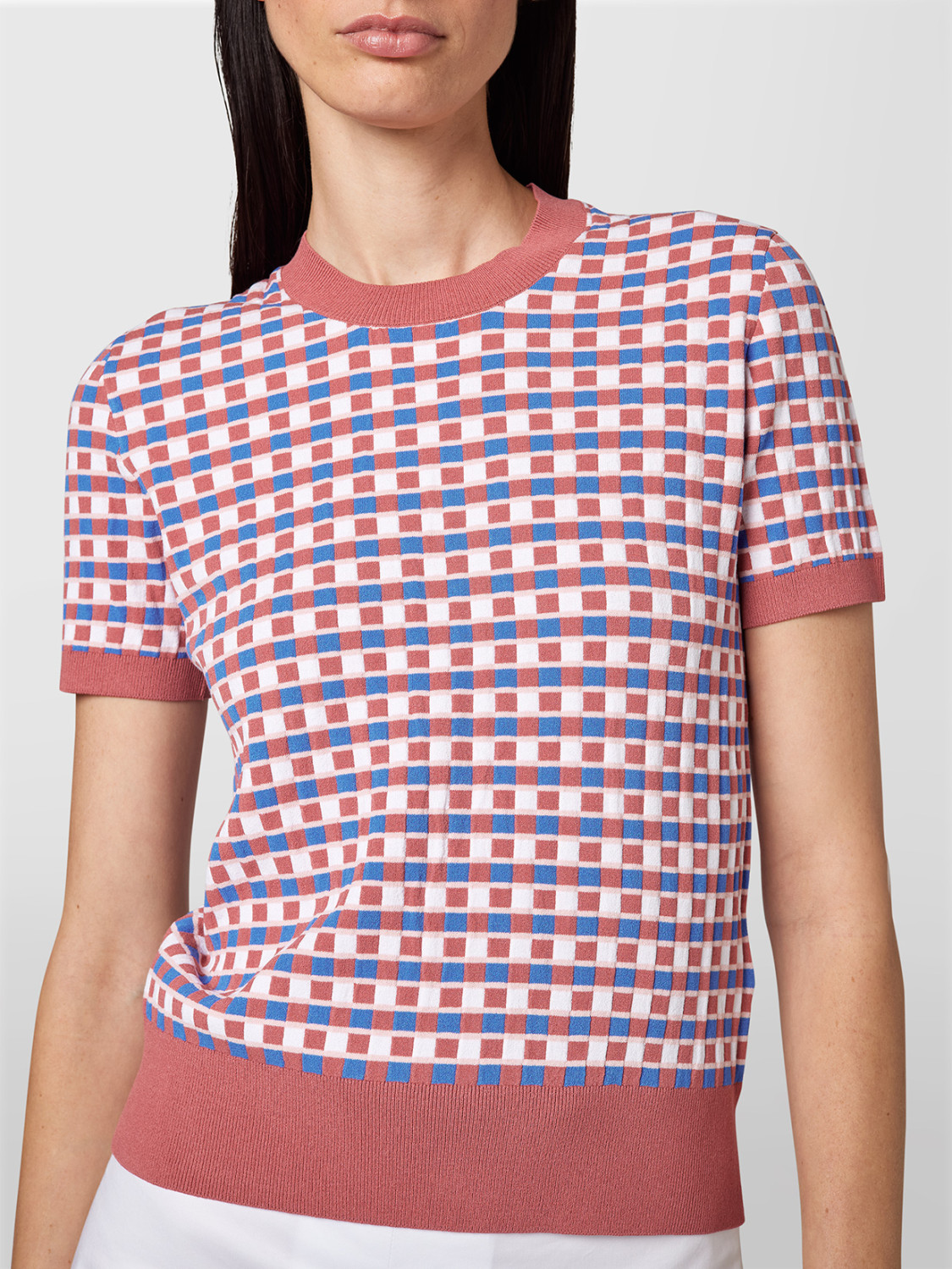 ALPHA STUDIO: JACQUARD CHECK CREW NECK