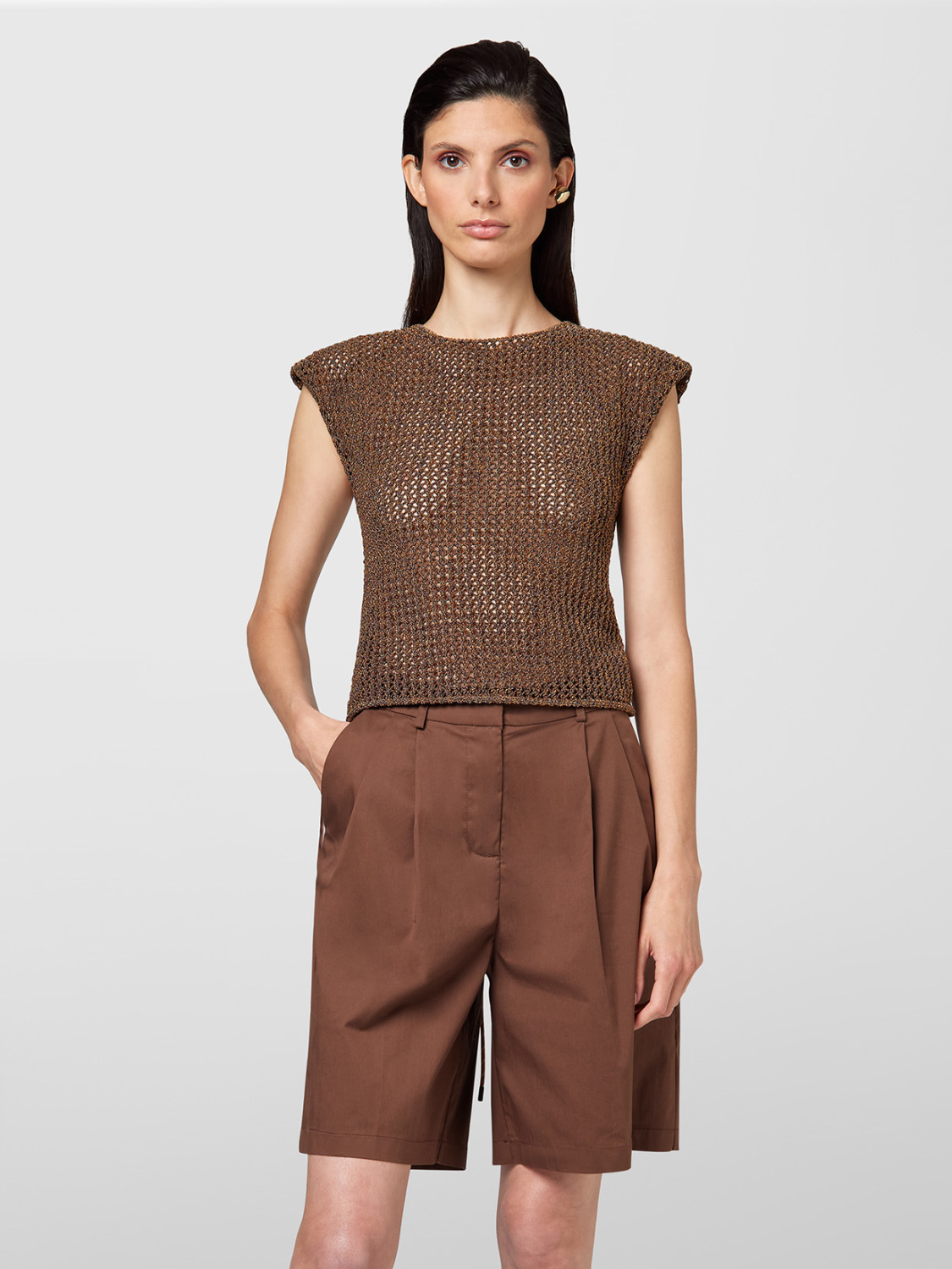 ALPHA STUDIO: OPENWORK CREW NECK