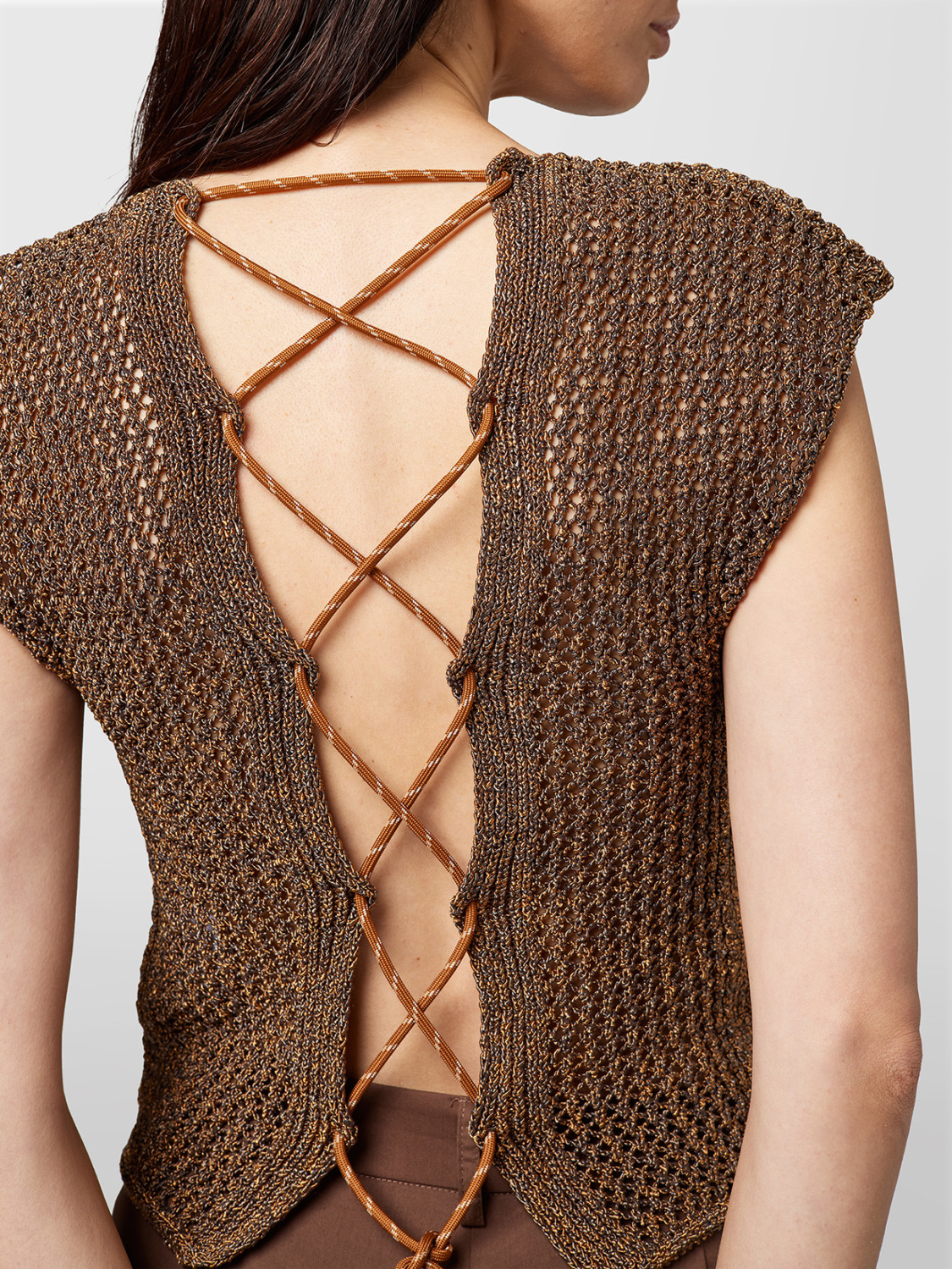 ALPHA STUDIO: OPENWORK CREW NECK