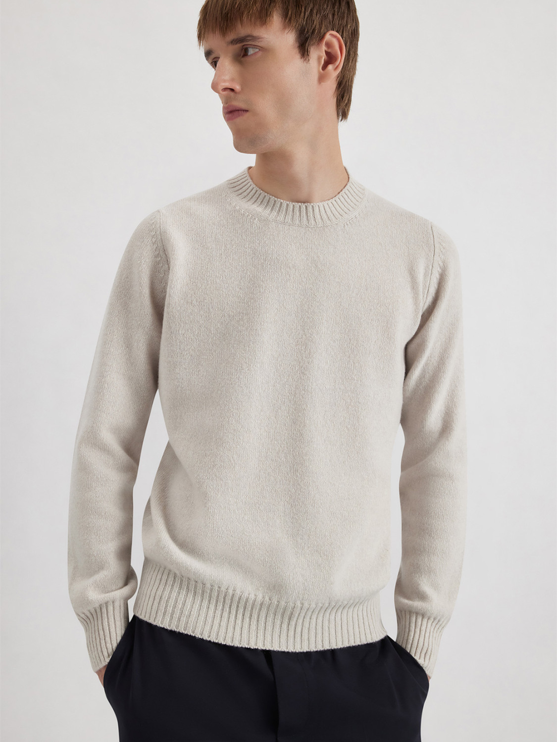 ALPHA STUDIO: MULTI-PLY CREW NECK SWEATER IN WOOL AND CASHMERE