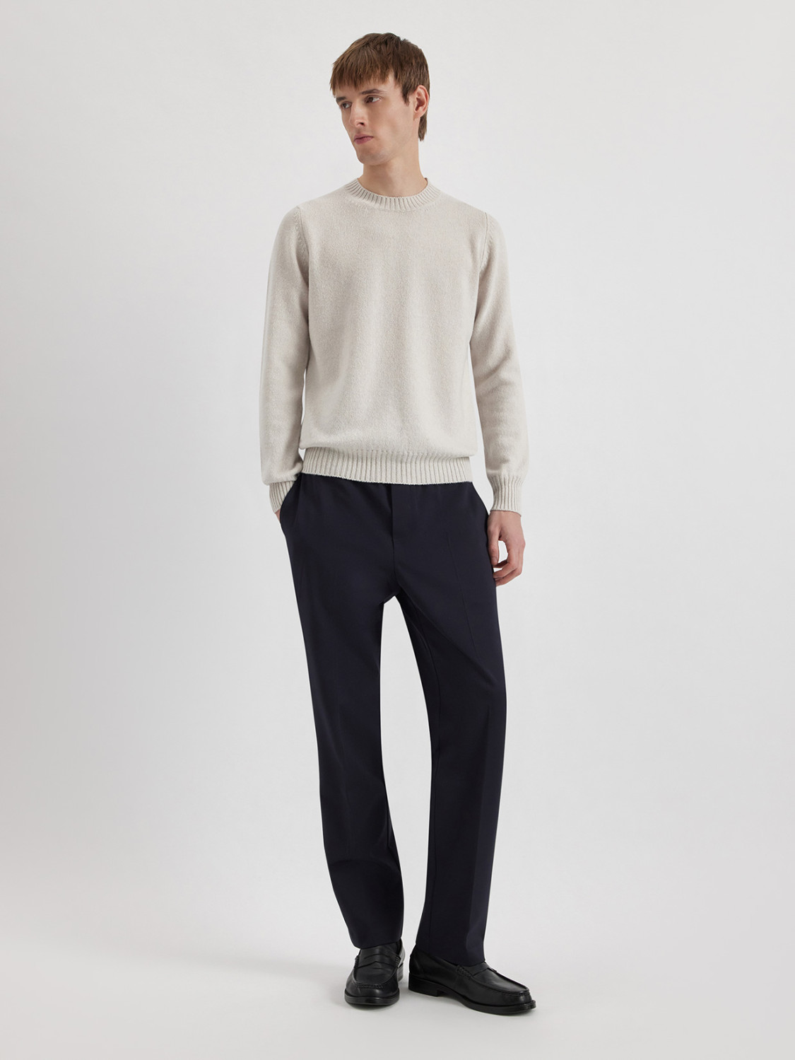 ALPHA STUDIO: MULTI-PLY CREW NECK SWEATER IN WOOL AND CASHMERE