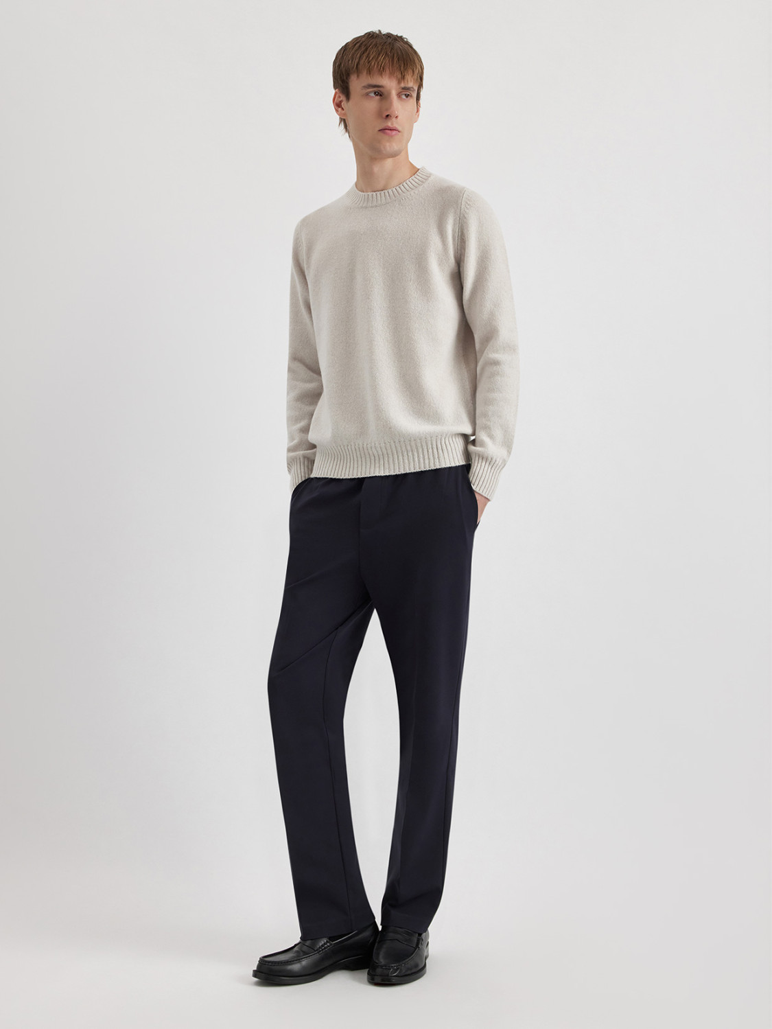 ALPHA STUDIO: MULTI-PLY CREW NECK SWEATER IN WOOL AND CASHMERE