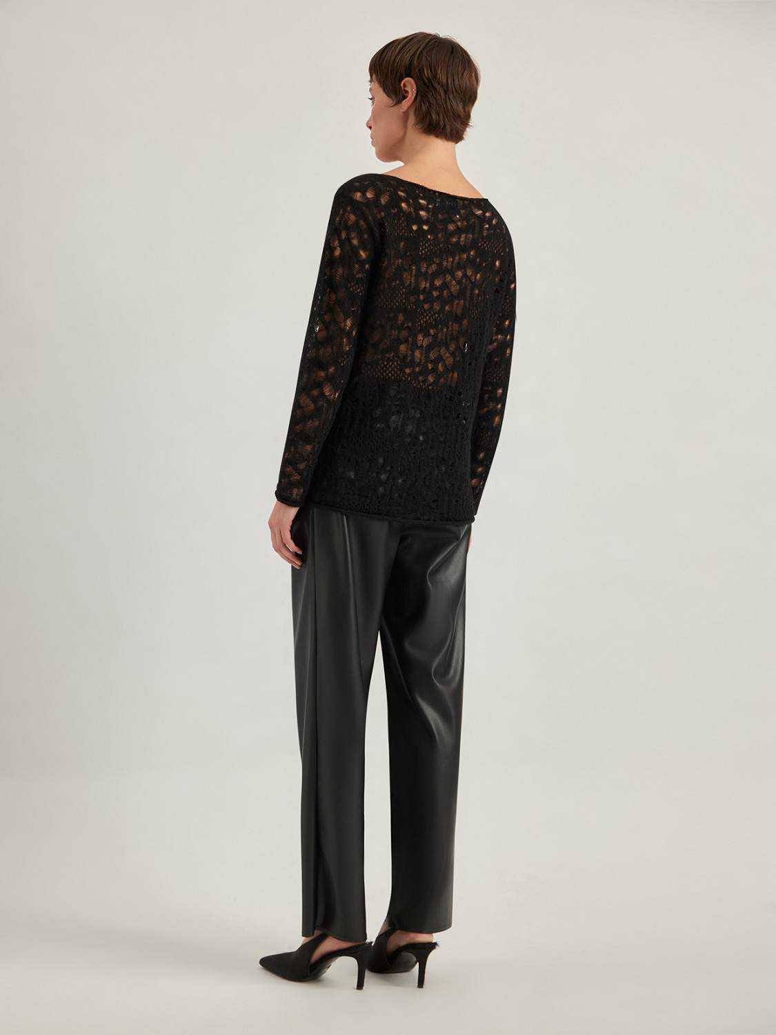 ALPHA STUDIO: LACE-STITCH CREW NECK SWEATER