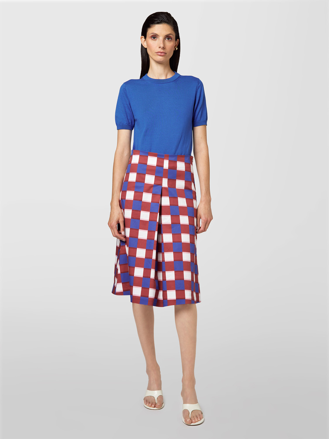 ALPHA STUDIO: A-LINE SKIRT IN CHECK POPLIN