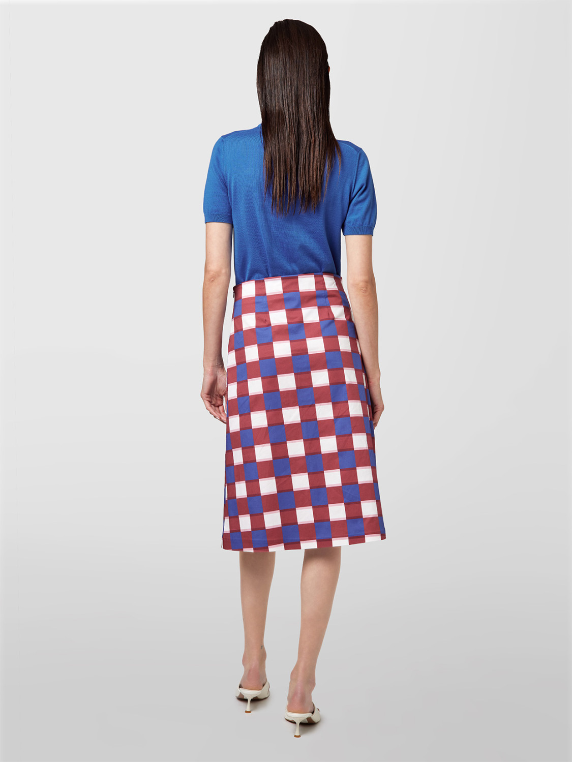 ALPHA STUDIO: A-LINE SKIRT IN CHECK POPLIN