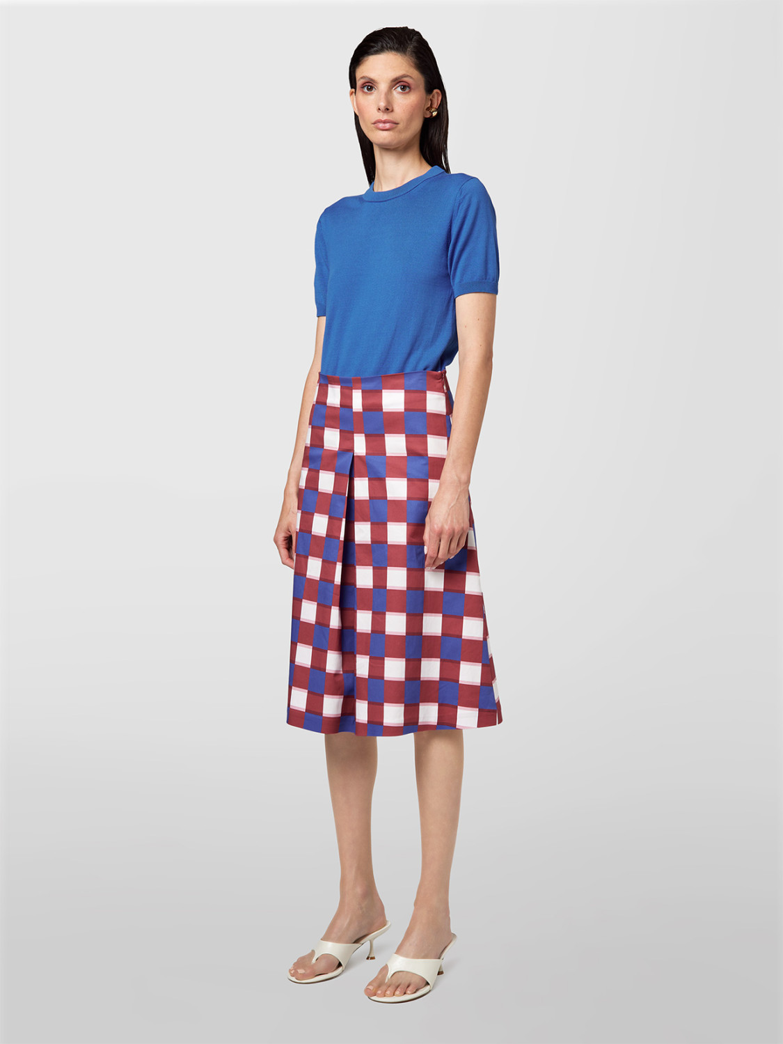 ALPHA STUDIO: A-LINE SKIRT IN CHECK POPLIN
