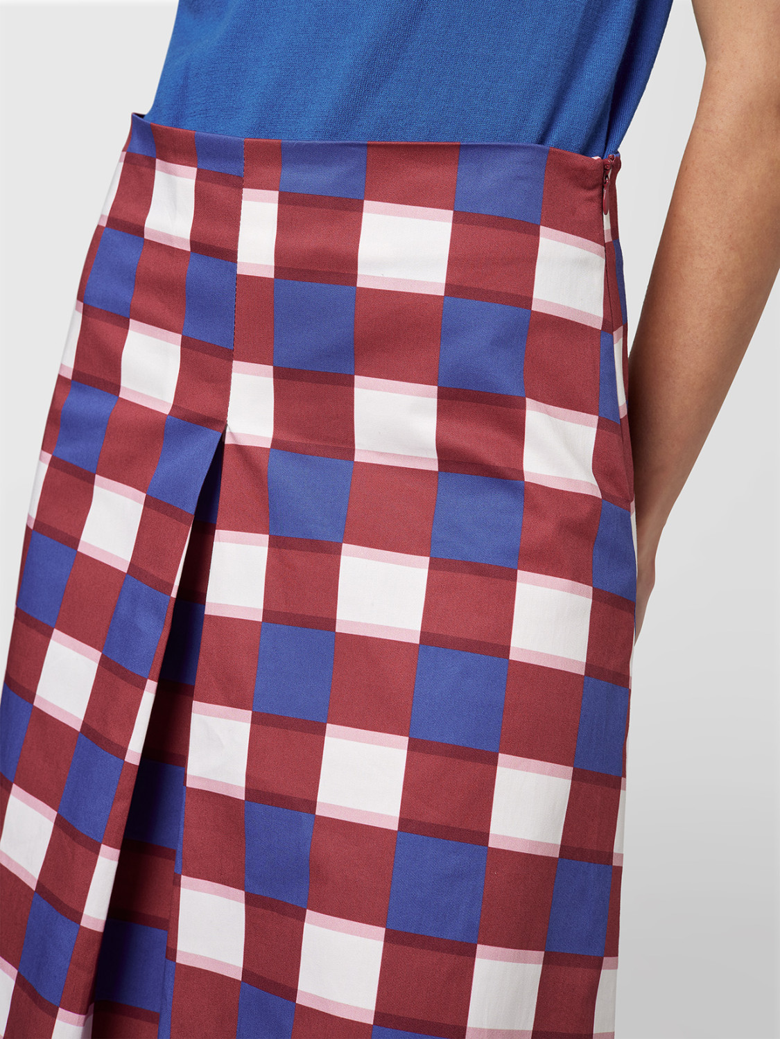 ALPHA STUDIO: A-LINE SKIRT IN CHECK POPLIN