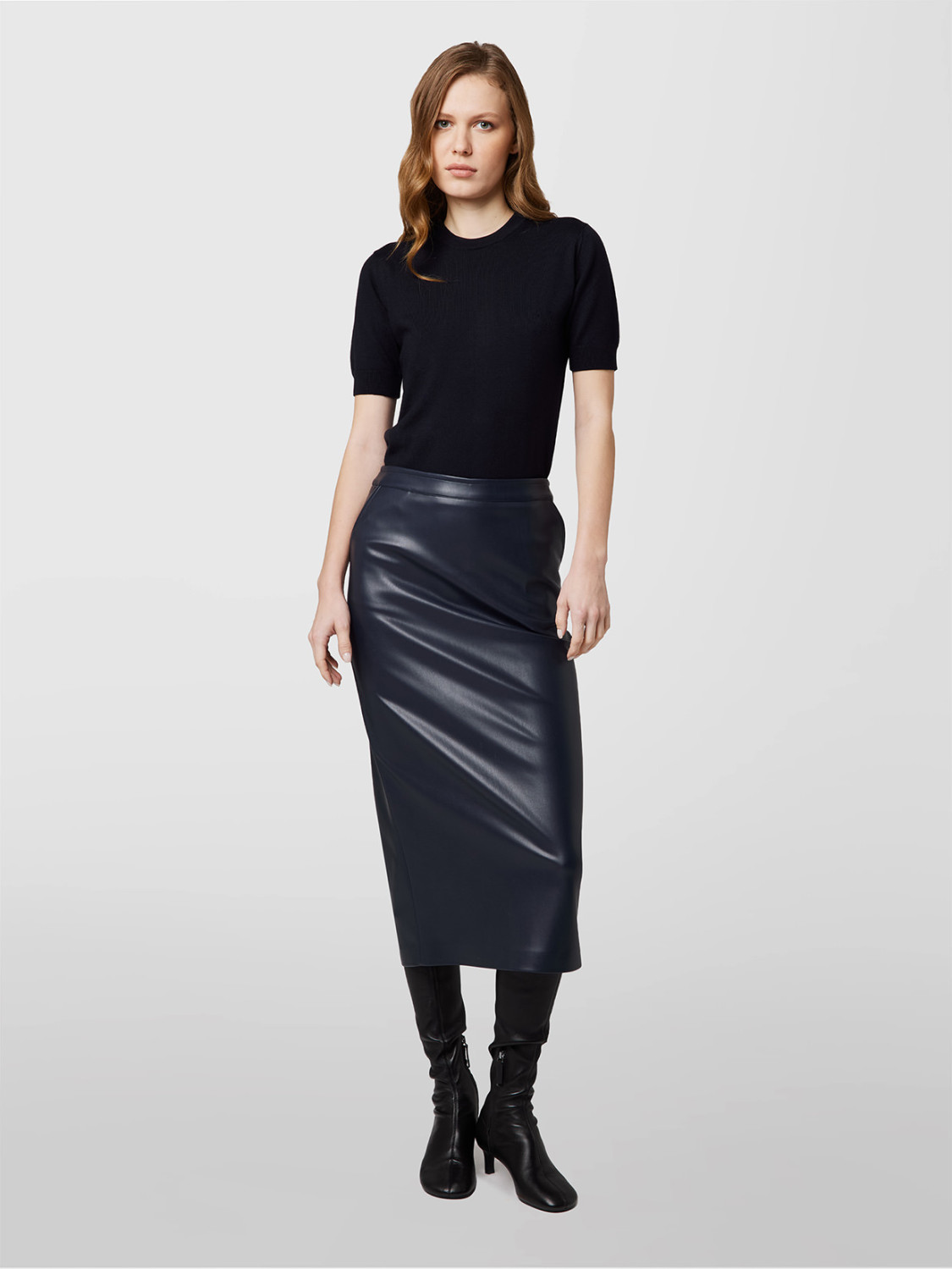 ALPHA STUDIO: MIDI SKIRT IN ECO LEATHER