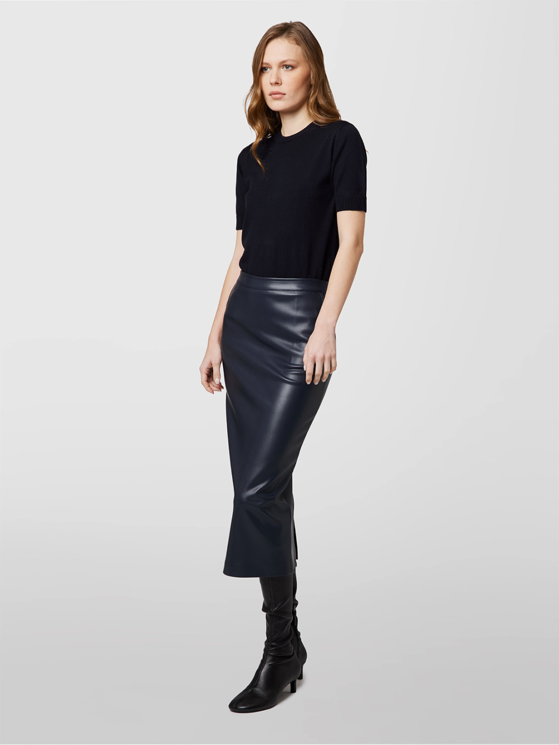 ALPHA STUDIO: MIDI SKIRT IN ECO LEATHER