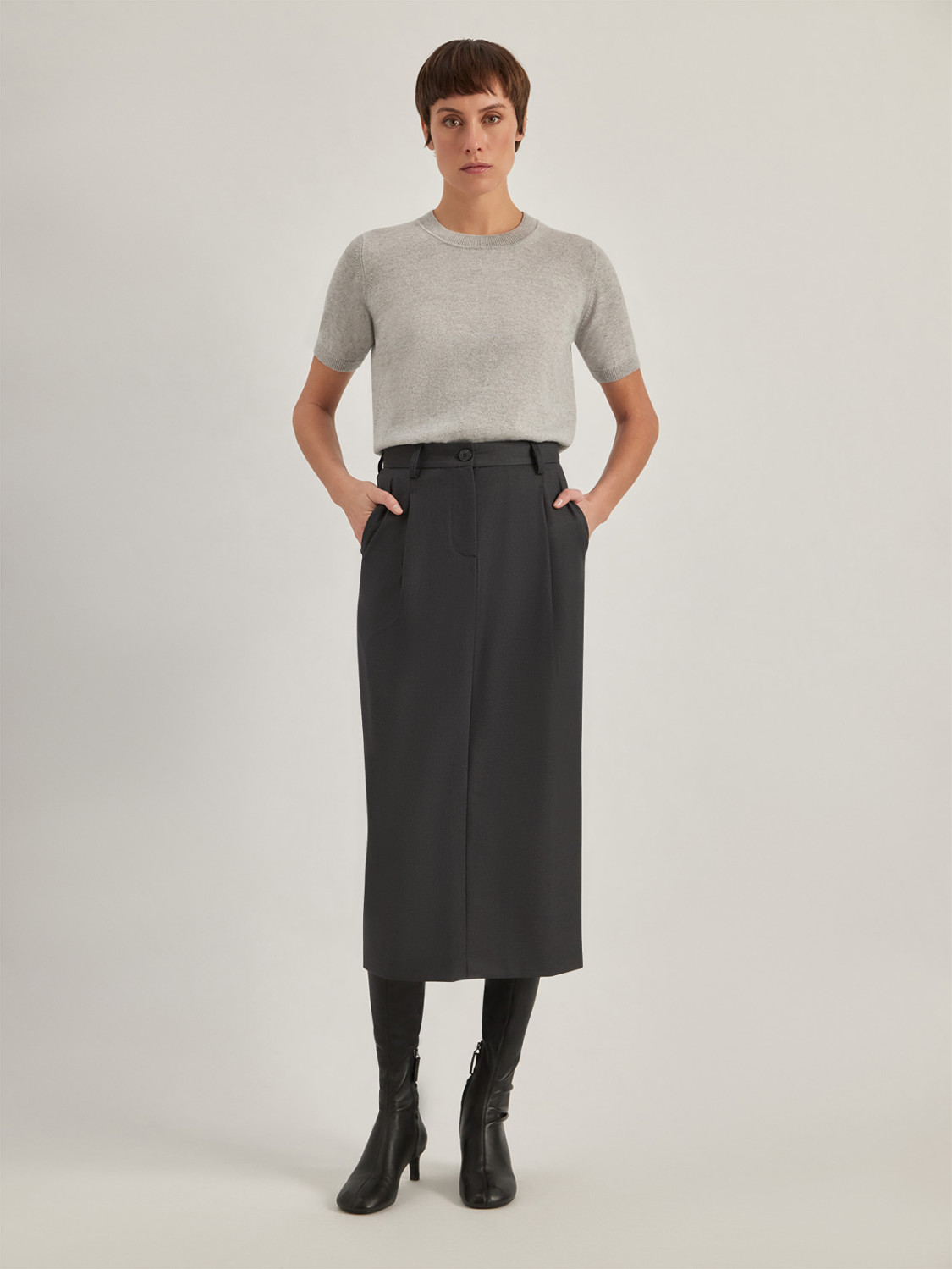 ALPHA STUDIO: TAILORING MIDI SKIRT IN FABRIC