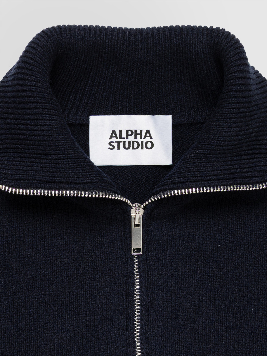 ALPHA STUDIO: MULTI-PLY GRANDAD NECK SWEATER IN WOOL AND CASHMERE