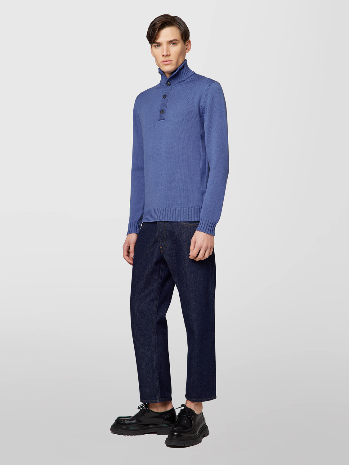 ALPHA STUDIO: URBAN GRANDAD NECK SWEATER IN MERINO WOOL